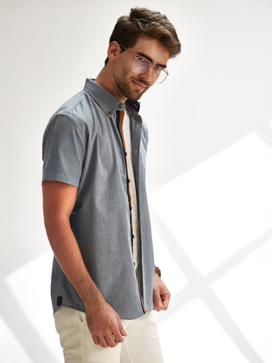 Short Sleeve Shirt - The Cool Chambray in Light Grey