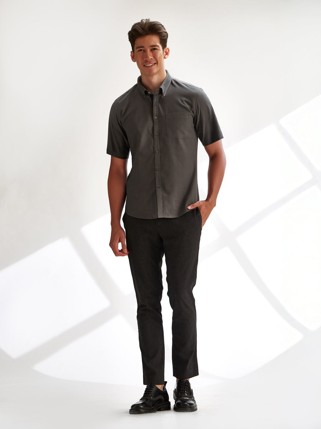 Short Sleeve Shirt - Textured Grey Shirt