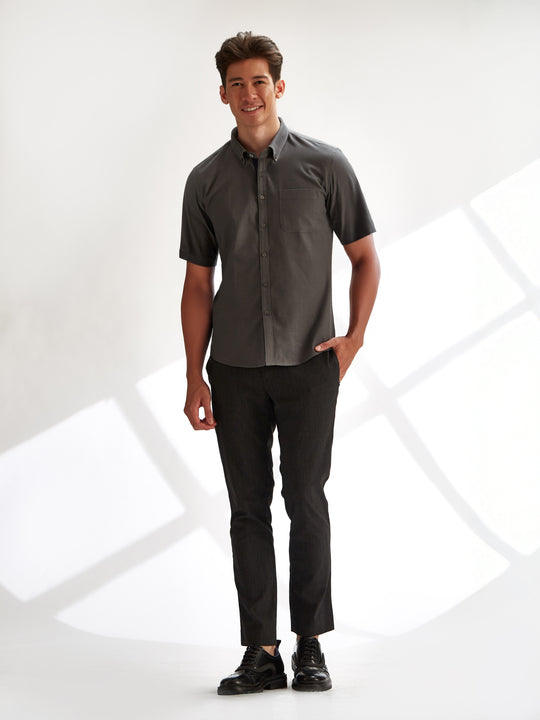 Short Sleeve Shirt - Textured Grey Shirt