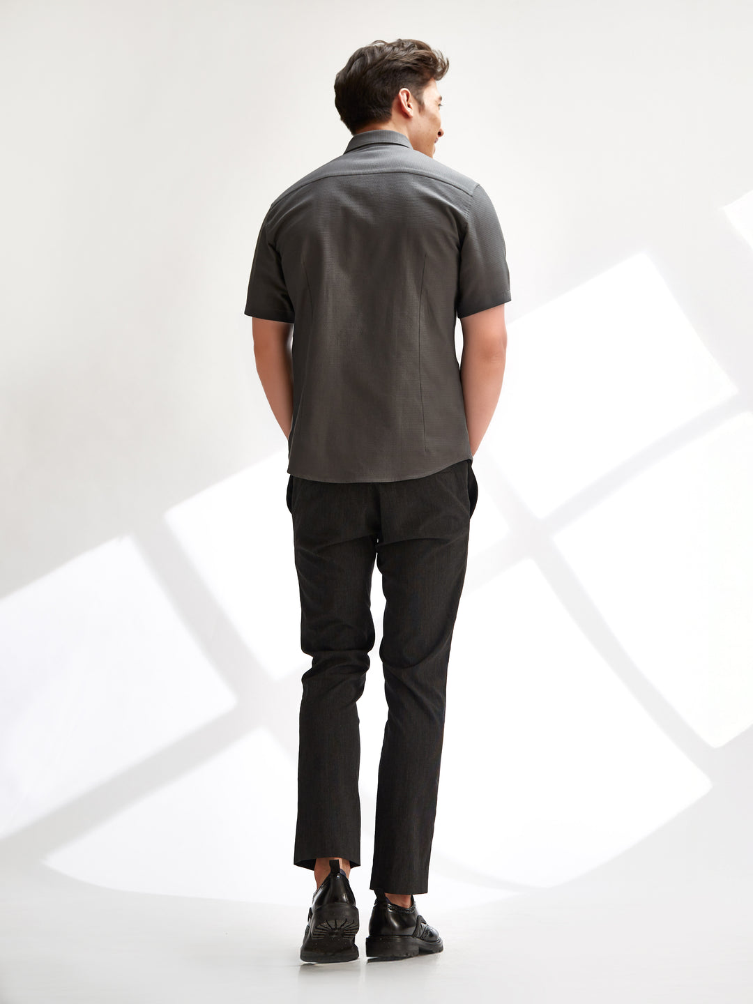Short Sleeve Shirt - Textured Grey Shirt