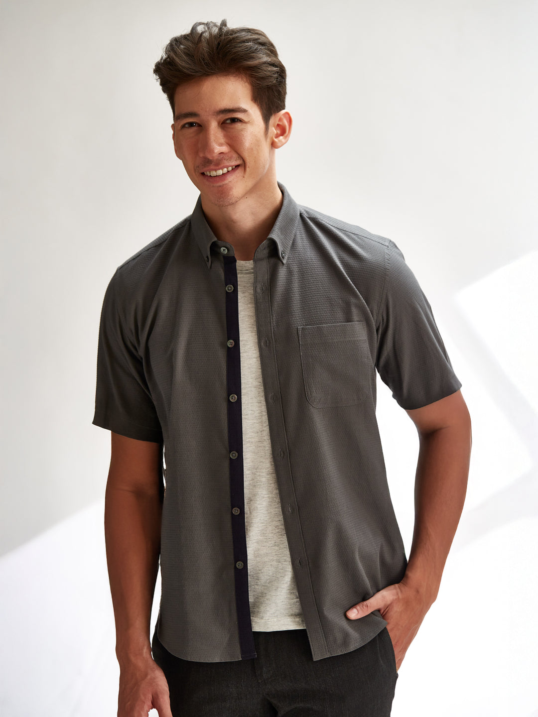 Short Sleeve Shirt - Textured Grey Shirt