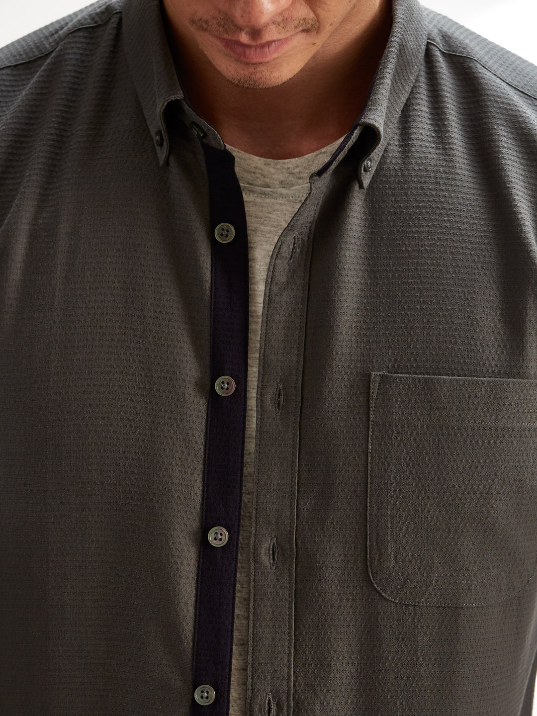 Short Sleeve Shirt - Textured Grey Shirt