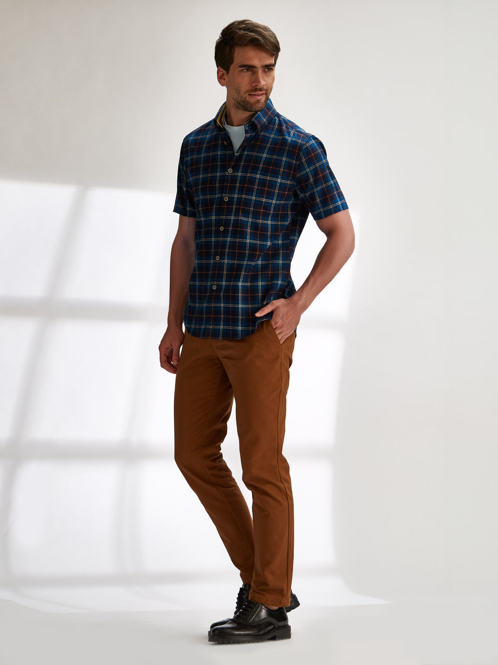 Short Sleeve Shirt - Flanneltastic in Orange Blue Plaid