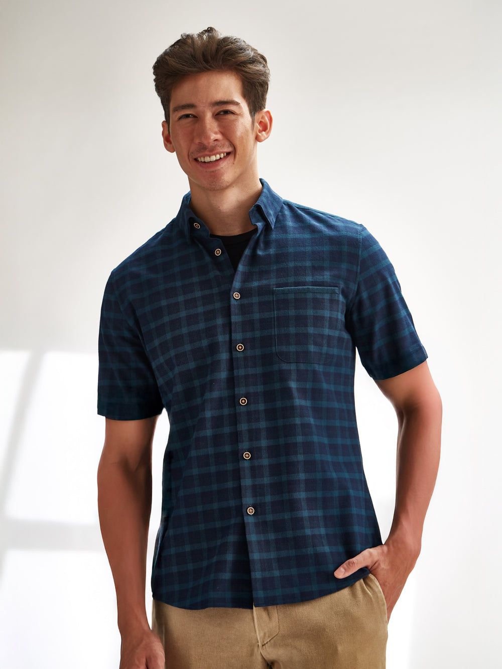 Short Sleeve Shirt - Flanneltastic in Green Plaid with Green Pop