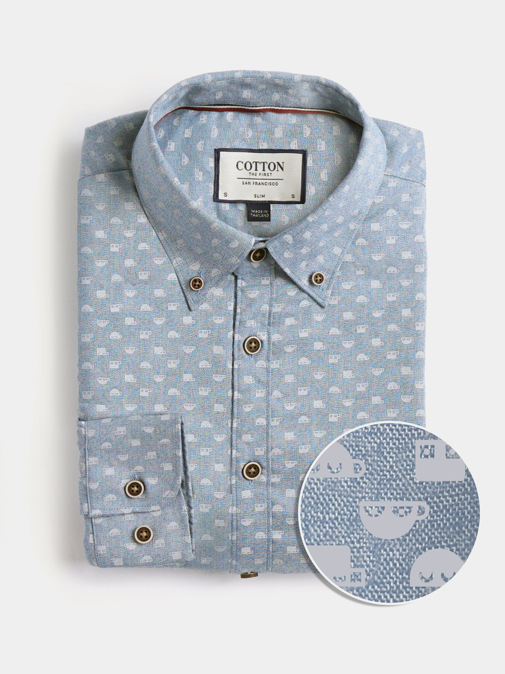 Cotton the First Stretch Slim Fit dress shirt. Shop local San Francisco Coffee Robots. Unique prints