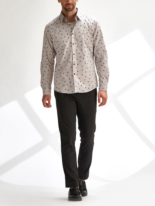 Cotton the First Slim Fit shirt. Shop local San Francisco style. Umbrella Swirl on poplin, fun print, with navy button