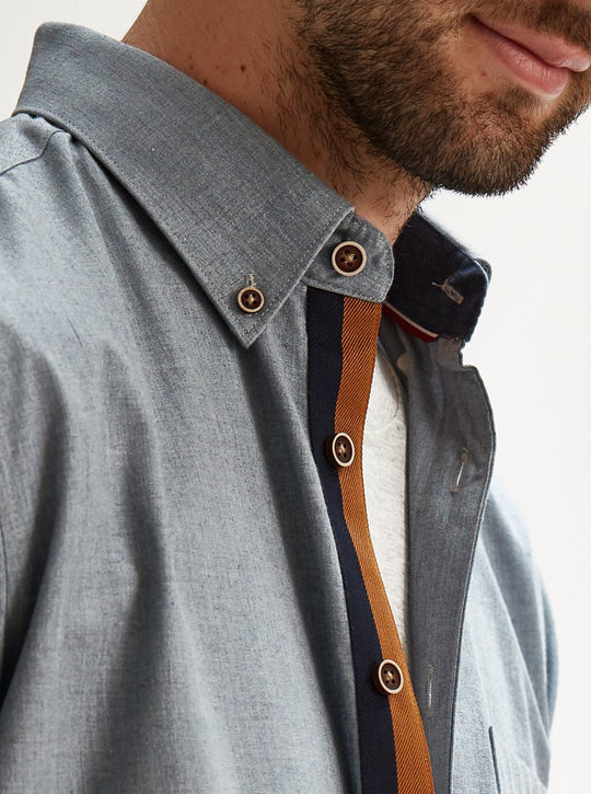 Short Sleeve Shirt - The Cool Chambray in Light Grey