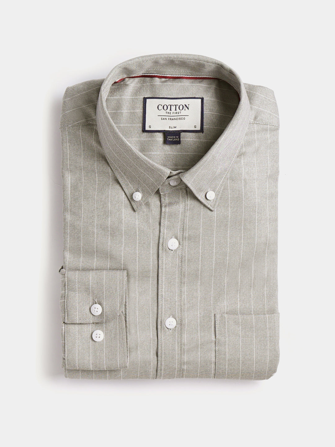 Cotton the First Slim Fit shirt. Shop local San Francisco style. Stretch beige stripe, light performance fabric..