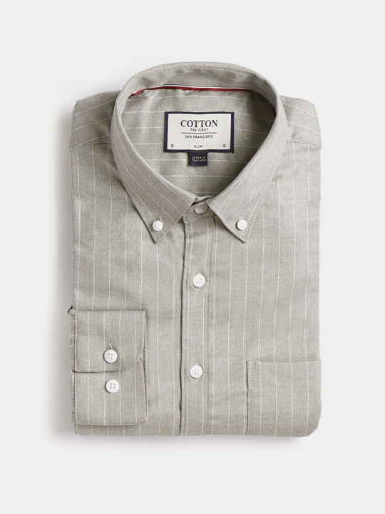 Cotton the First Slim Fit shirt. Shop local San Francisco style. Stretch beige stripe, light performance fabric..